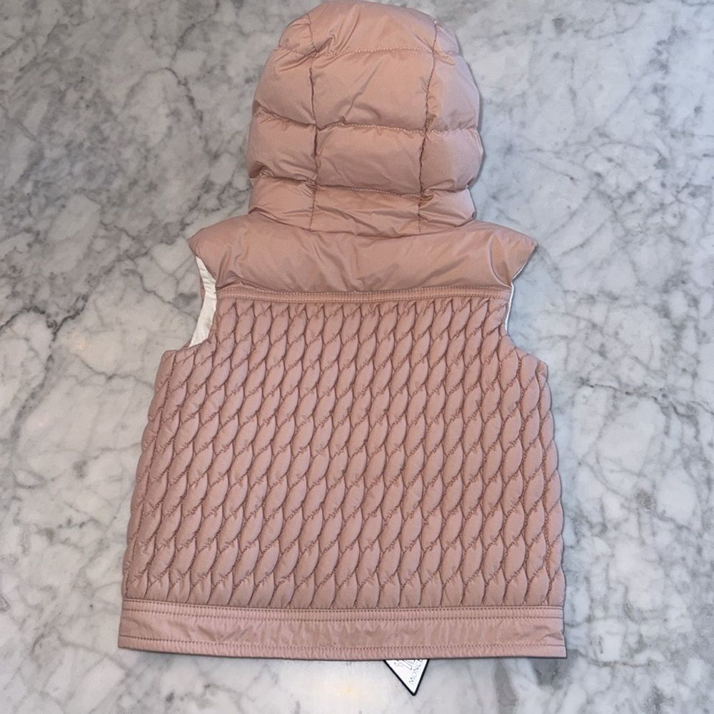 NWOT MONCLER GIRLS SOLID BRAIDED QUILTED HOODED VEST 18/24M - Picture 5 of 11